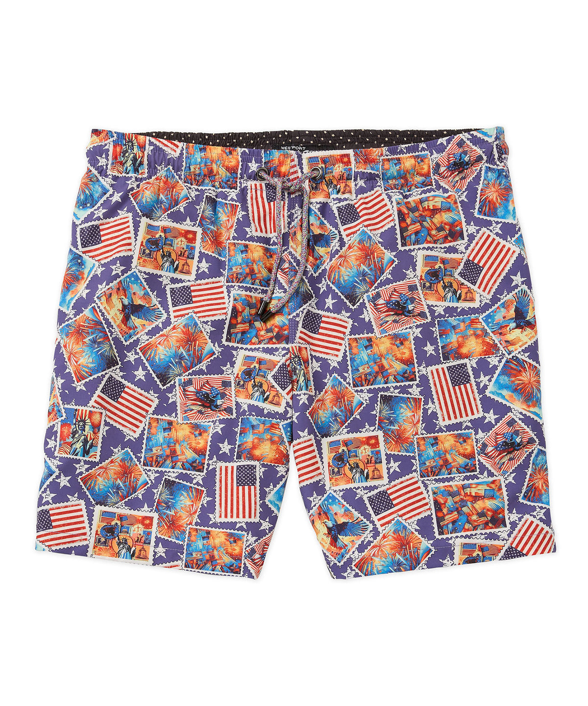 Westport Black Americana Print Swim Trunk, Men's Big & Tall