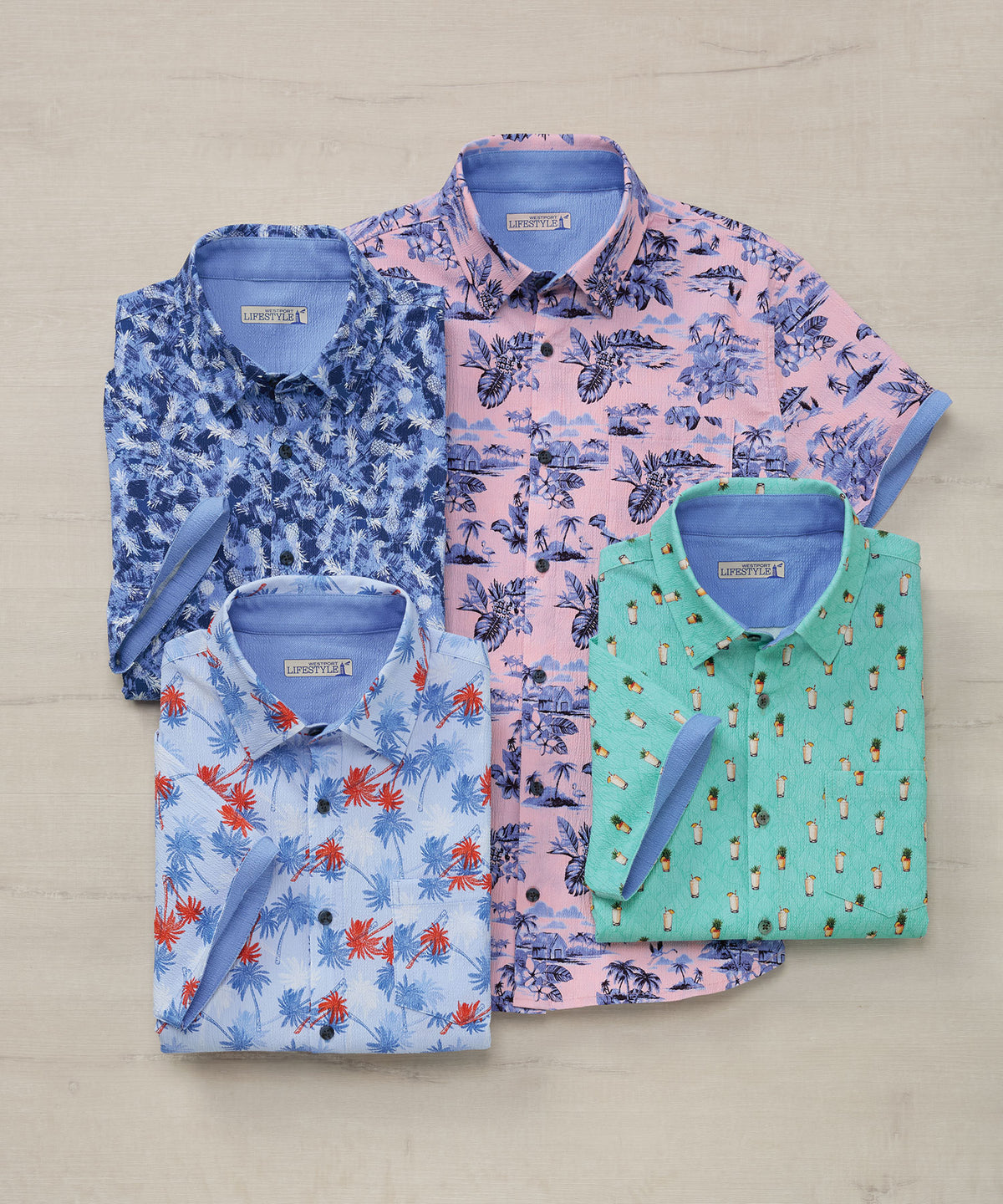 Westport Lifestyle Short Sleeve Seersucker Print Sport Shirts, Men's Big & Tall