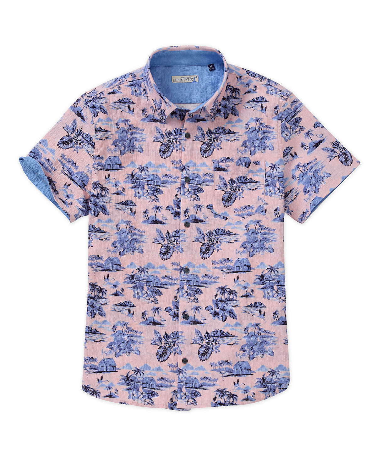 Westport Lifestyle Short Sleeve Seersucker Print Sport Shirts, Men's Big & Tall