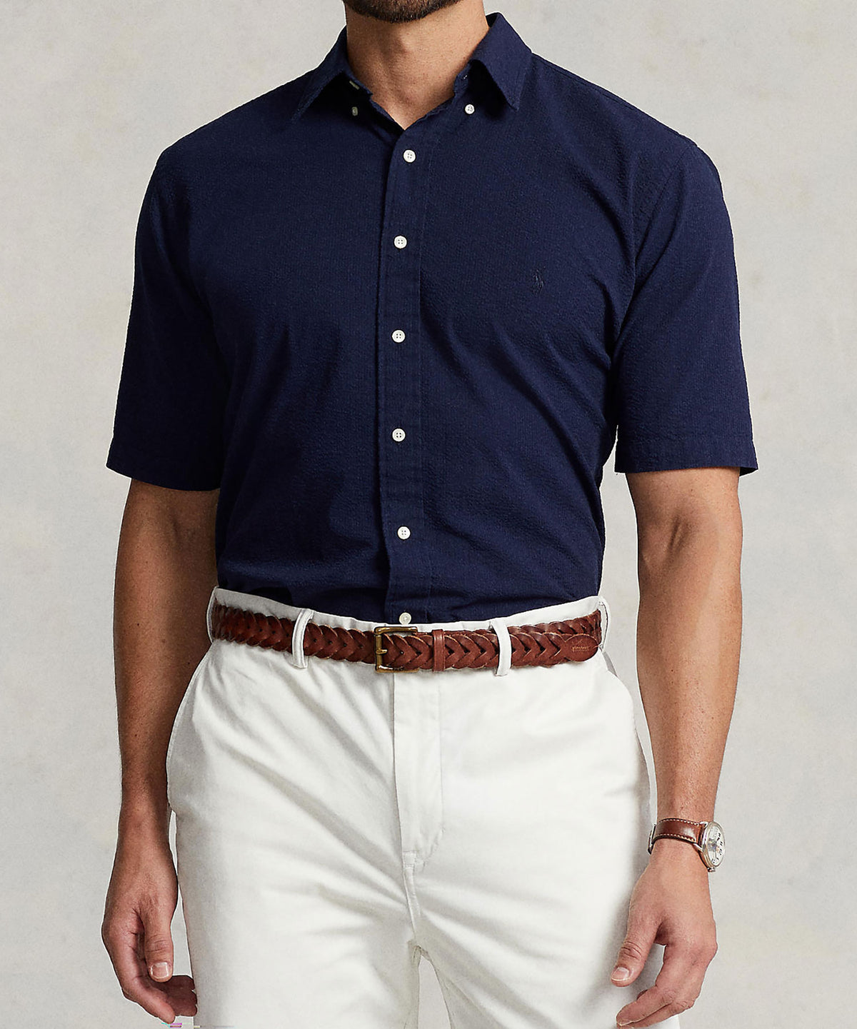 Polo Ralph Lauren Short Sleeve Button Down Collar Seersucker Sport Shirt, Men's Big & Tall