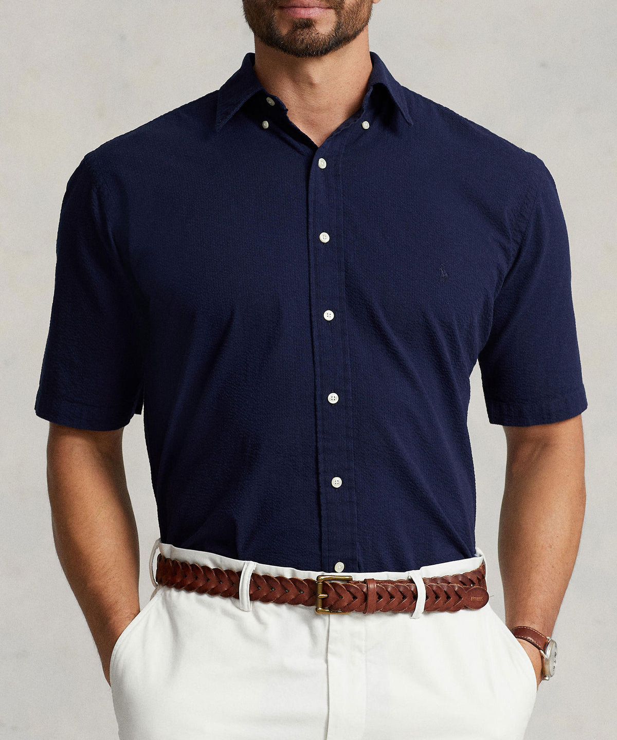 Polo Ralph Lauren Short Sleeve Button Down Collar Seersucker Sport Shirt, Men's Big & Tall