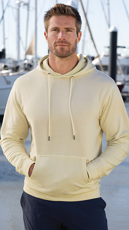 Male model wearing Peter Millar Lava Wash Hoodie