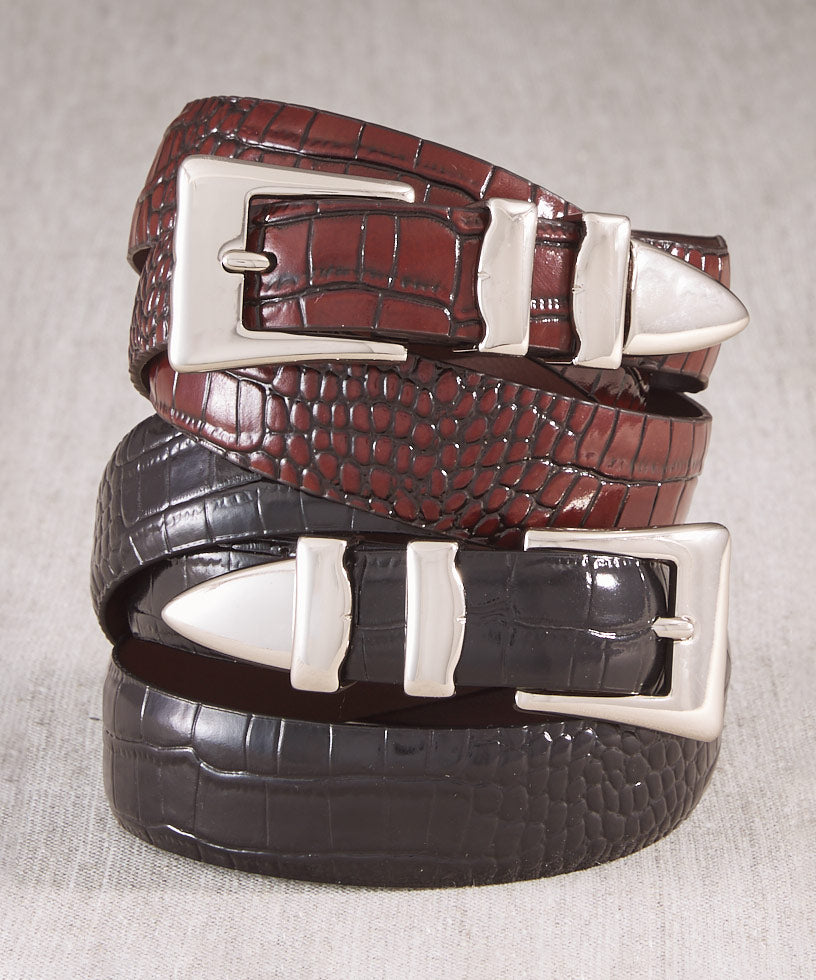 Embossed Alligator Print Calfskin Belt, Men's Big & Tall