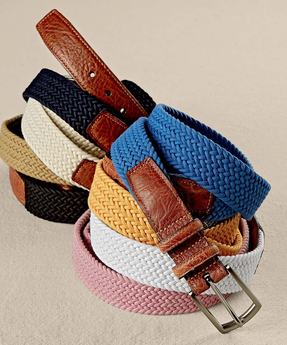 Italian Woven Cotton Elastic Belt, Men's Big & Tall