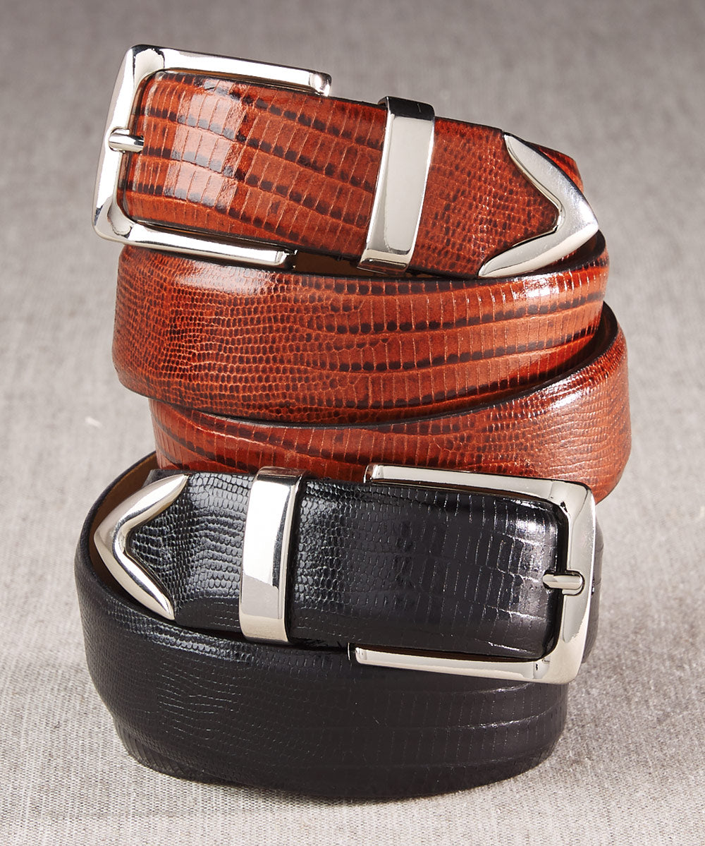 Le Bernadin Embossed Lizard Print Calfskin Belt, Men's Big & Tall