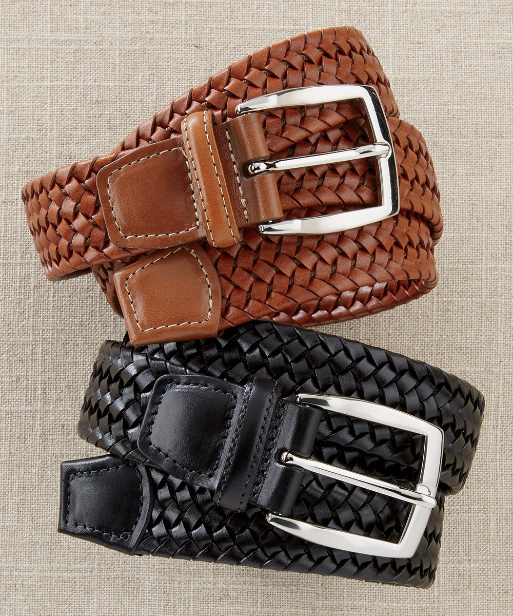 Woven Stretch Leather Belt, Men's Big & Tall