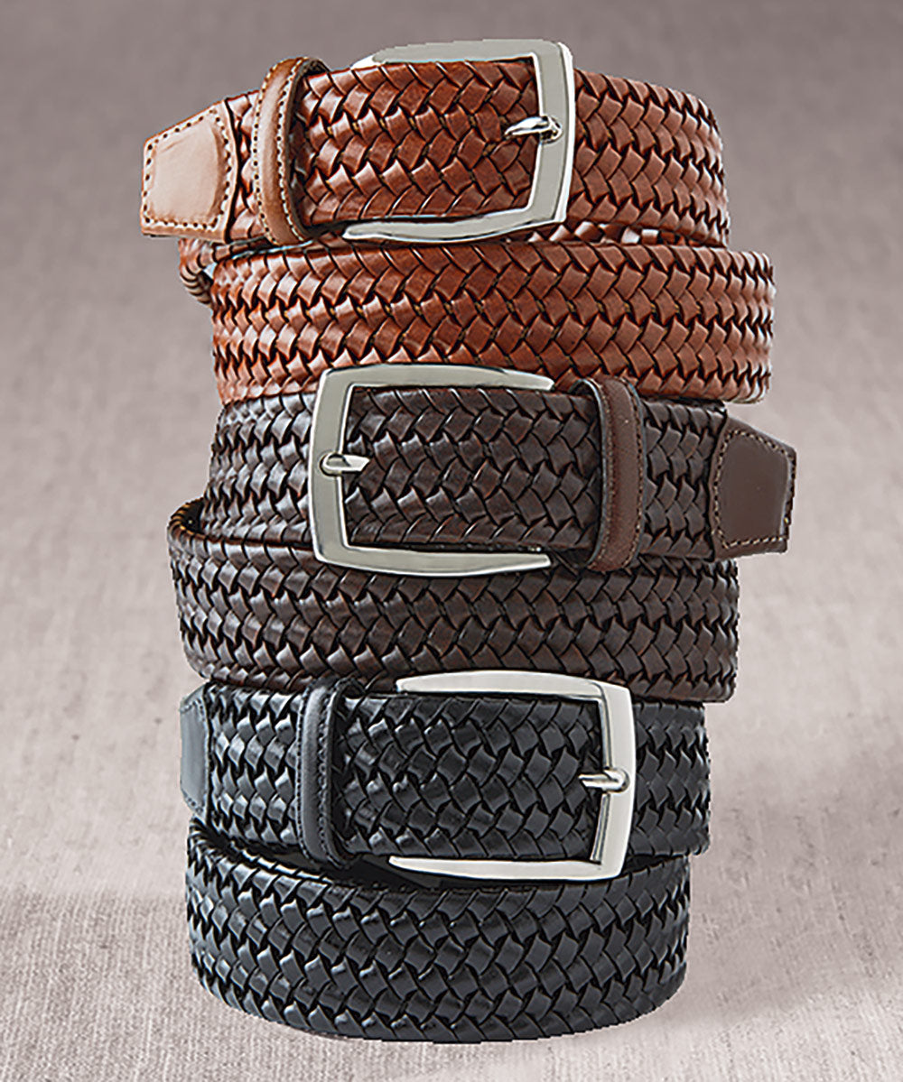 Woven Stretch Leather Belt, Men's Big & Tall