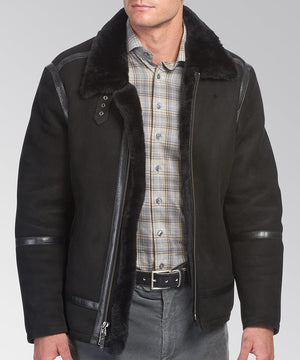 Westport Black Shearling Coat with Leather Trim