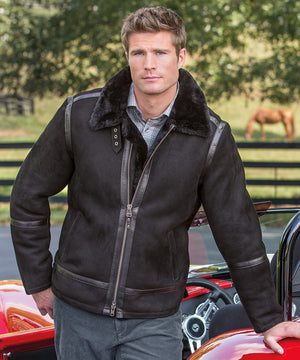 Westport Black Shearling Coat with Leather Trim