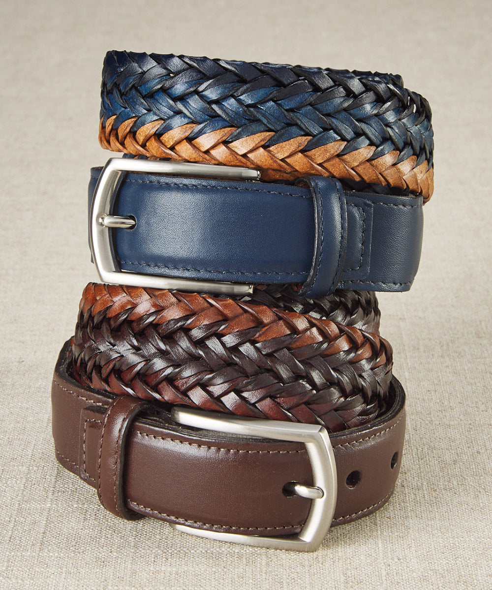 Italian Tri-Color Braided Belt, Men's Big & Tall