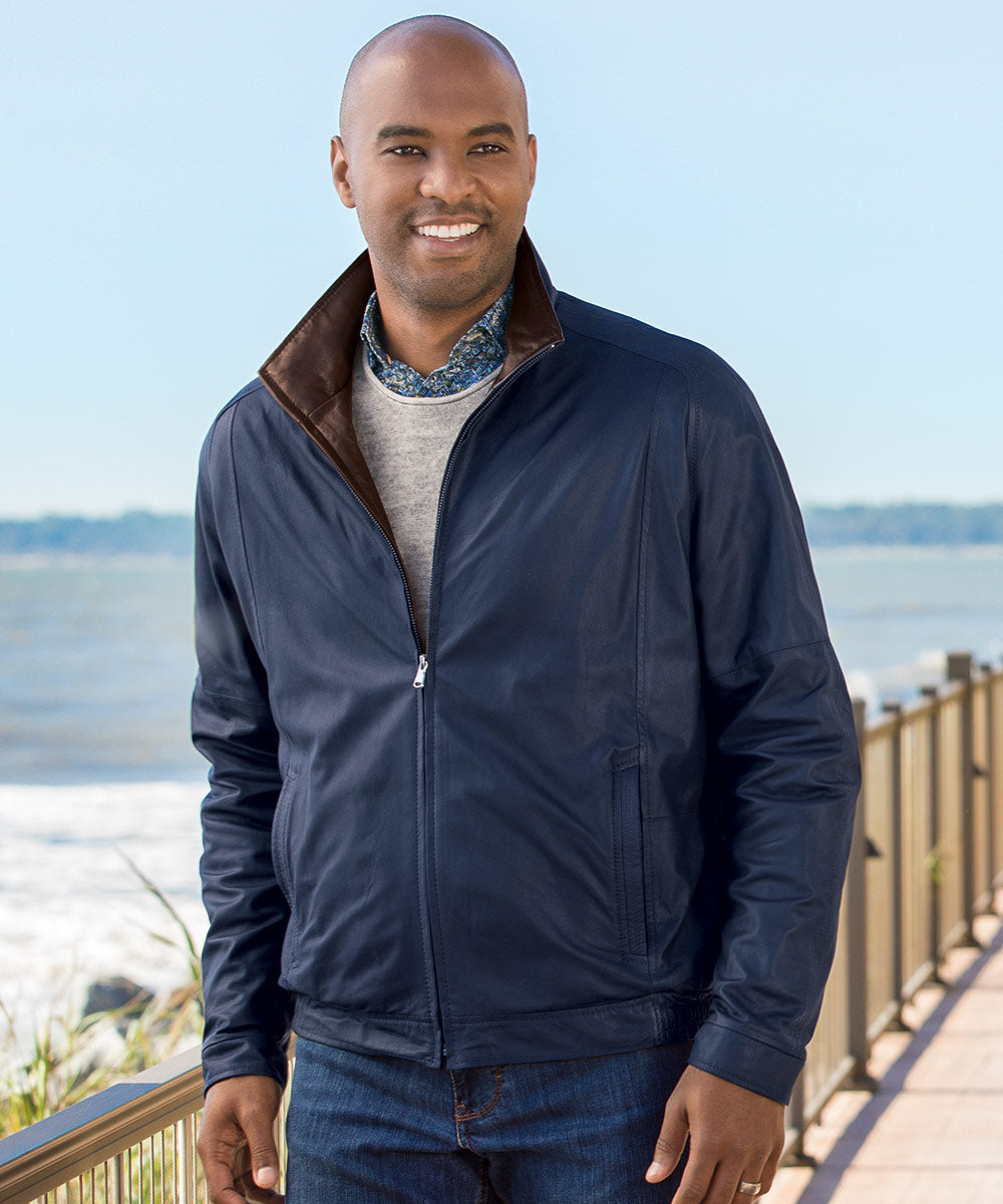 Westport Black Lightweight Lambskin Bomber, Men's Big & Tall