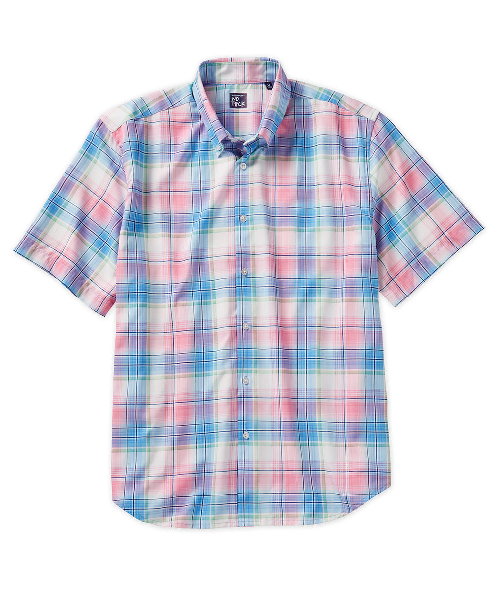 Westport No-Tuck Short Sleeve Performance Stretch Plaid Sport Shirt, Men's Big & Tall