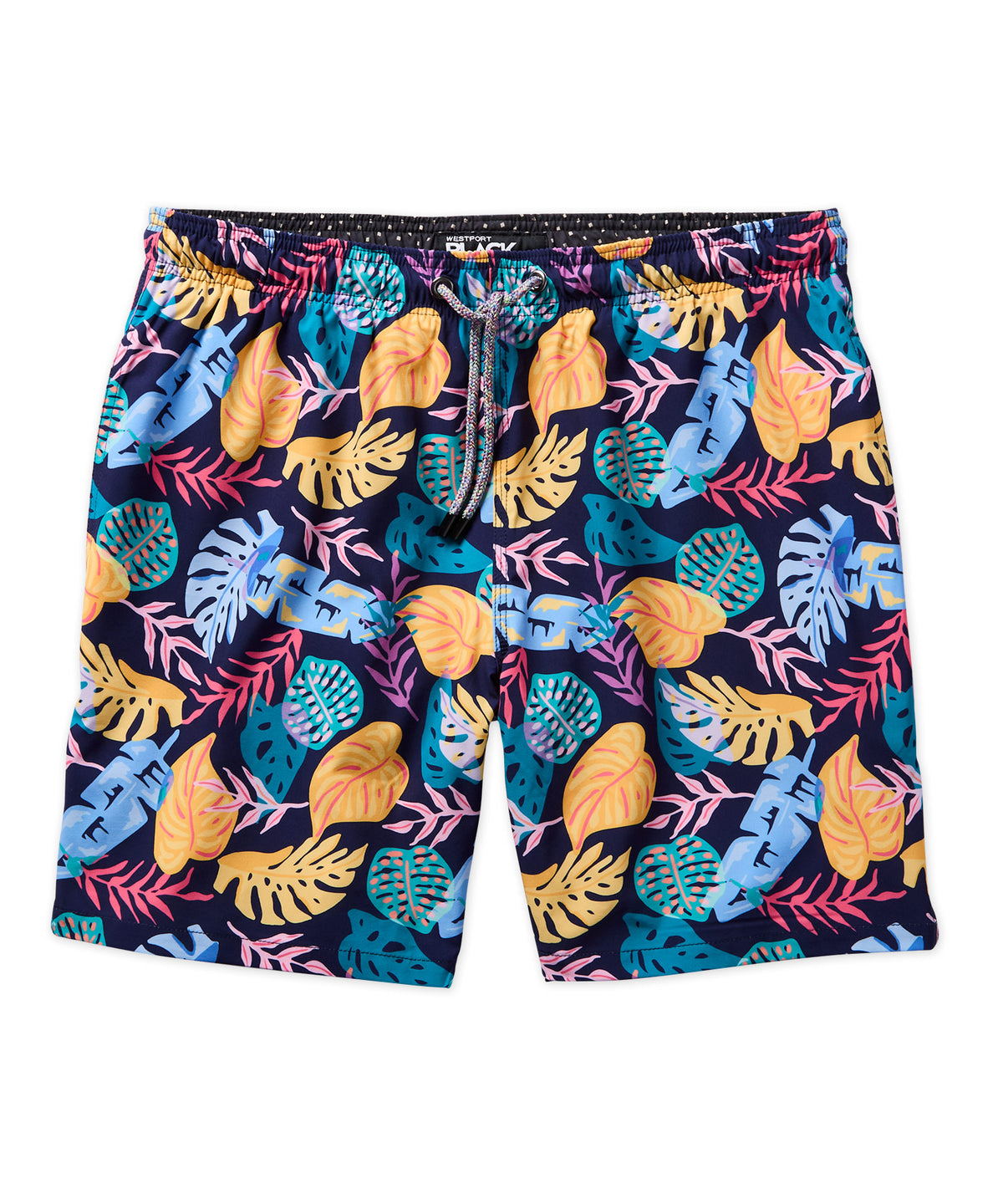 Westport Black Leaves Print Swim Short, Men's Big & Tall