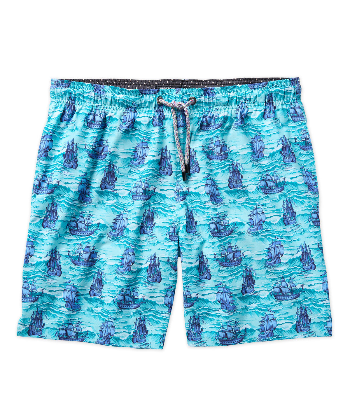 Westport Black Ships Print Swim Short, Men's Big & Tall