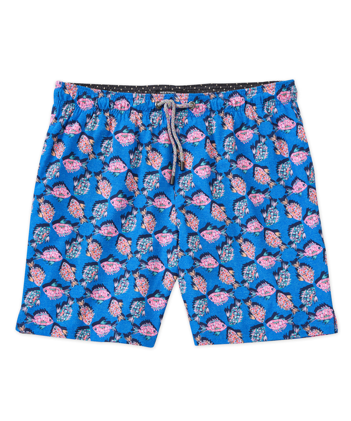 Westport Black Fish Print Swim Short, Men's Big & Tall