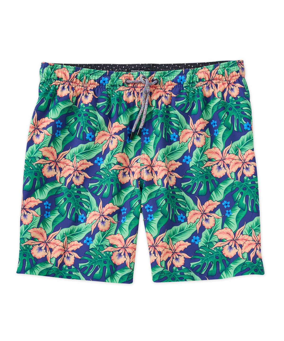 Westport Black Tropic Print Swim Short, Men's Big & Tall