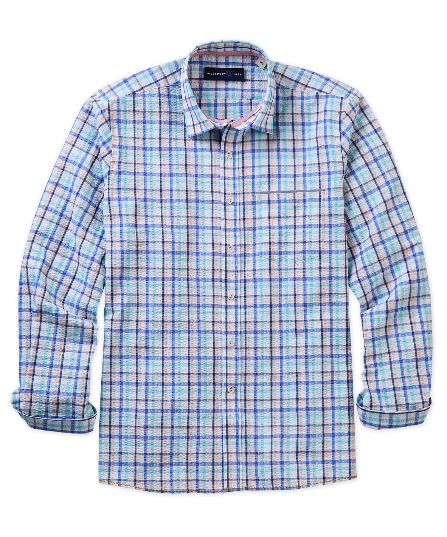 Westport 1989 Seersucker Plaid Sport Shirt, Men's Big & Tall